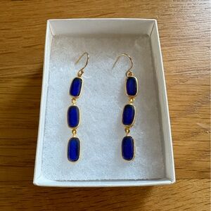 Chic Gold and Blue sea glass Drop Earrings